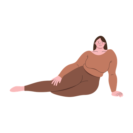 Femme potelée portant une combinaison d'exercice pose assise  Illustration