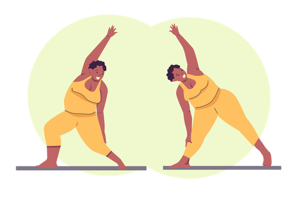 Femme potelée pratique le yoga  Illustration
