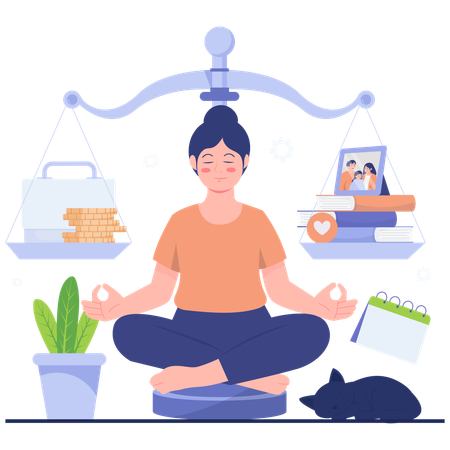 Une femme pratiquant la méditation pour un mode de vie équilibré  Illustration