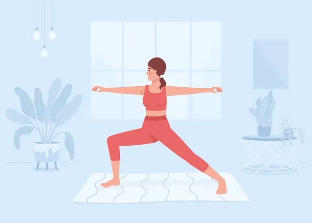 Femme pratiquant le yoga à la maison  Illustration