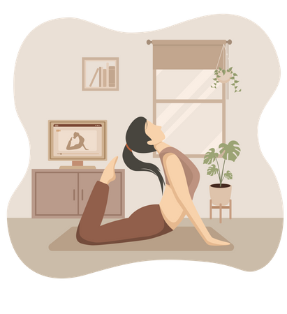 Femme pratiquant le yoga à la maison  Illustration