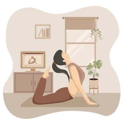 Femme pratiquant le yoga à la maison  Illustration