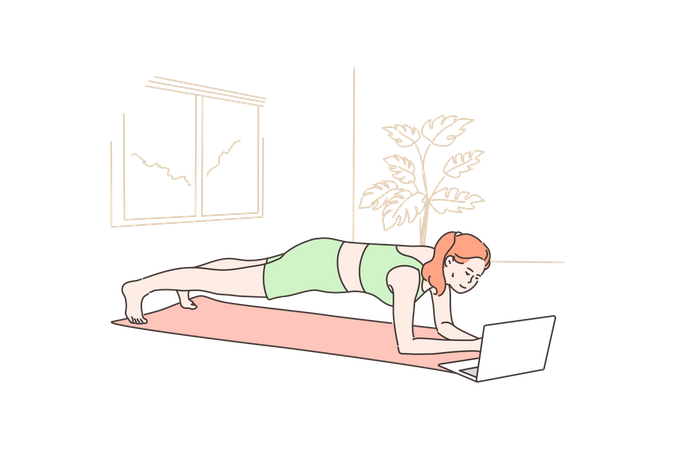 Femme pratiquant le yoga à partir d'un didacticiel en ligne  Illustration