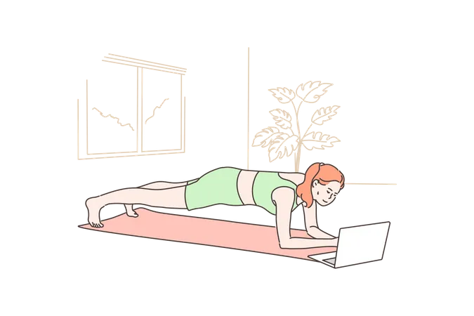 Femme pratiquant le yoga à partir d'un didacticiel en ligne  Illustration