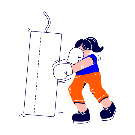 La femme pratique la boxe avec des gants  Illustration