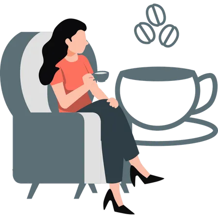 Femme prenant du café  Illustration