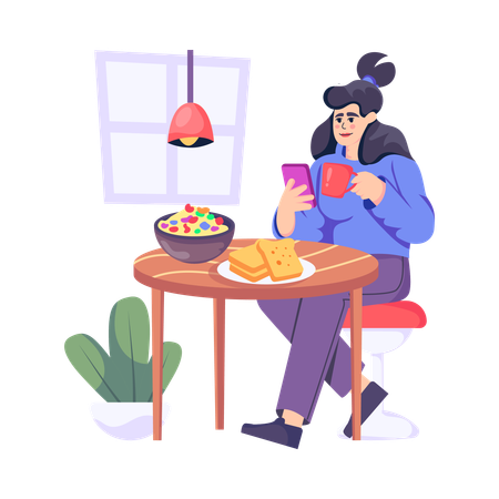 Femme prenant son petit déjeuner  Illustration