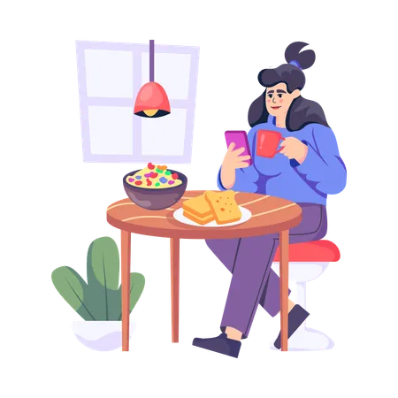 Femme prenant son petit déjeuner  Illustration