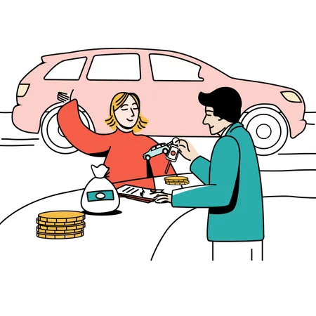 Femme prenant un prêt automobile  Illustration