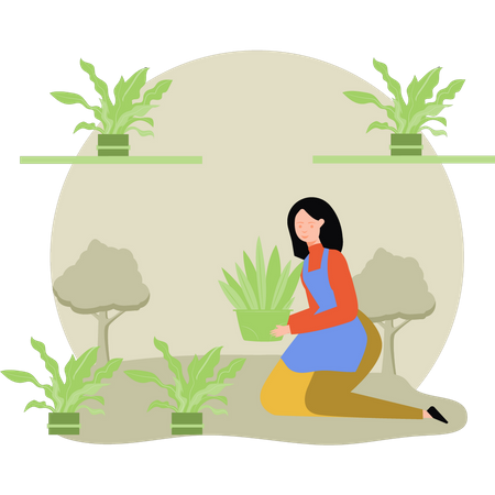 Femme prenant soin des plantes  Illustration