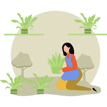 Femme prenant soin des plantes  Illustration