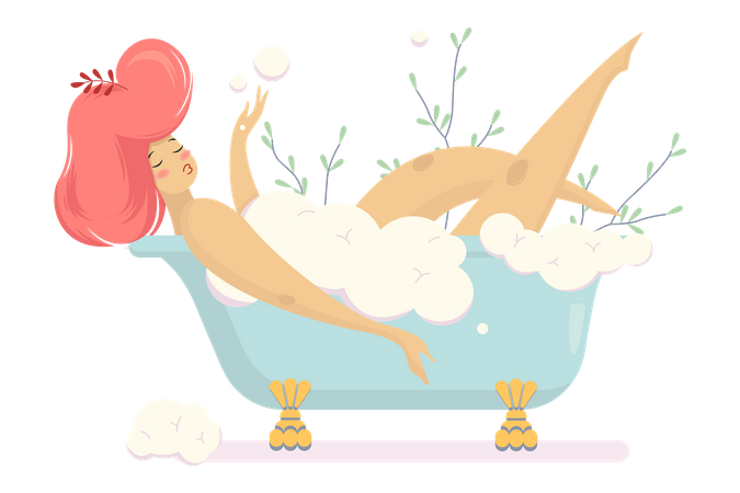 Femme prenant un bain  Illustration