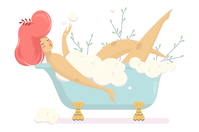 Femme prenant un bain  Illustration