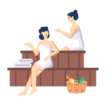 Femme prenant un bain de vapeur au spa  Illustration