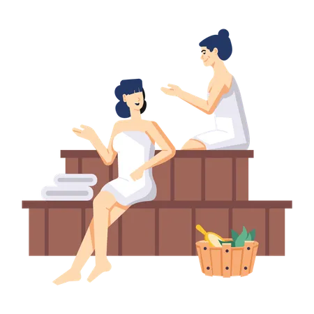 Femme prenant un bain de vapeur au spa  Illustration