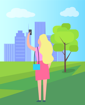 Femme prenant Selfie dans le parc de la ville  Illustration