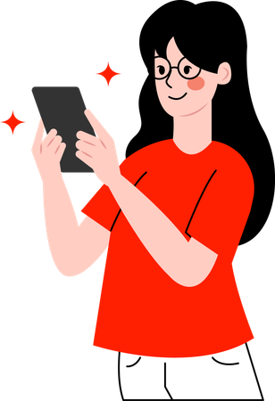 Femme prenant un selfie sur mobile  Illustration