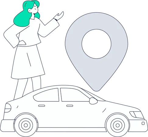 Femme utilisant un service de taxi en ligne  Illustration