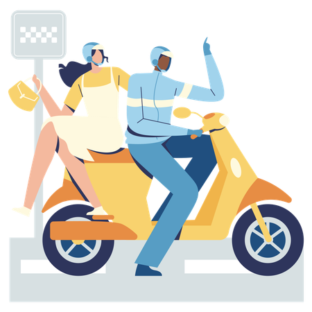 Une femme prend un taxi moto en ligne  Illustration