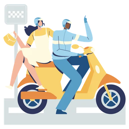 Une femme prend un taxi moto en ligne  Illustration