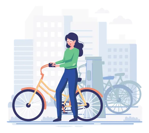 Femme louant un vélo  Illustration