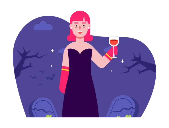 Une femme savoure une boisson lors d'une fête d'Halloween  Illustration