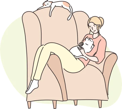 La femme prend soin de son petit chiot  Illustration