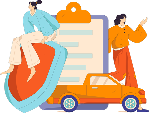 Une femme prend une assurance automobile  Illustration