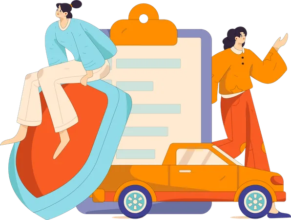 Une femme prend une assurance automobile  Illustration