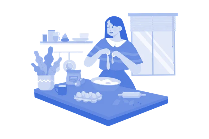 Femme préparant un plat d'œufs dans la cuisine pour sa famille  Illustration