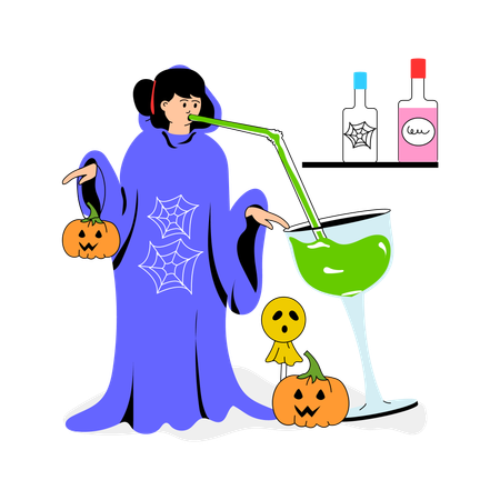 Femme préparant une boisson pour Halloween  Illustration