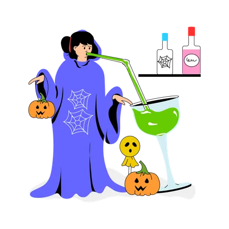 Femme préparant une boisson pour Halloween  Illustration