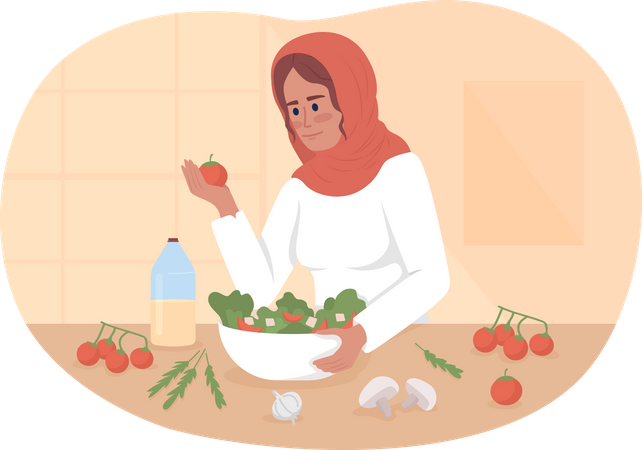 Femme préparant une salade saine et délicieuse  Illustration