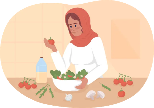 Femme préparant une salade saine et délicieuse  Illustration