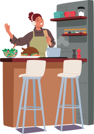 Une femme prépare un délicieux repas fait maison  Illustration