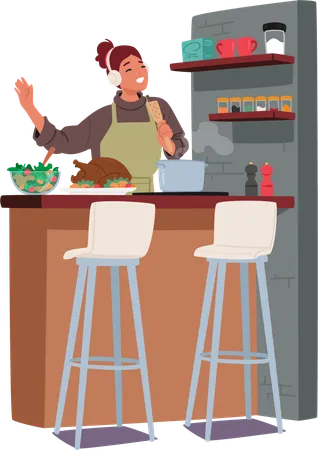 Une femme prépare un délicieux repas fait maison  Illustration