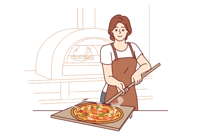 La femme prépare la pizza de four  Illustration