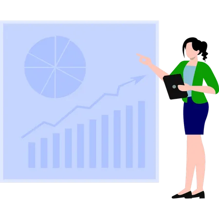 Femme présentant l'analyse des données  Illustration