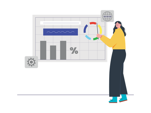 Femme présentant l'analyse des données SEO  Illustration