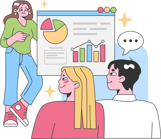 Femme présentant l'analyse de données  Illustration