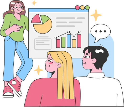 Femme présentant l'analyse de données  Illustration