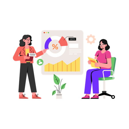 Femme présentant l'analyse de données  Illustration