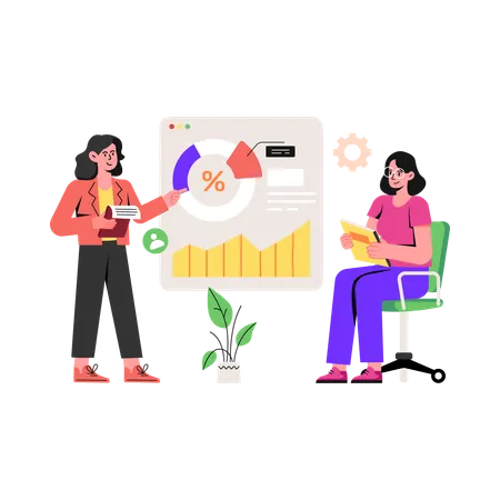 Femme présentant l'analyse de données  Illustration