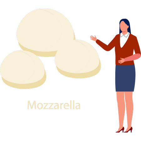 Femme présentant de la malbouffe avec du fromage mozzarella  Illustration