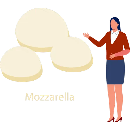 Femme présentant de la malbouffe avec du fromage mozzarella  Illustration