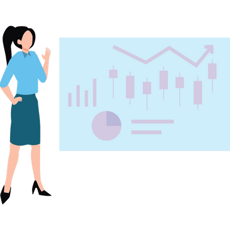 Femme présentant le tableau des finances  Illustration