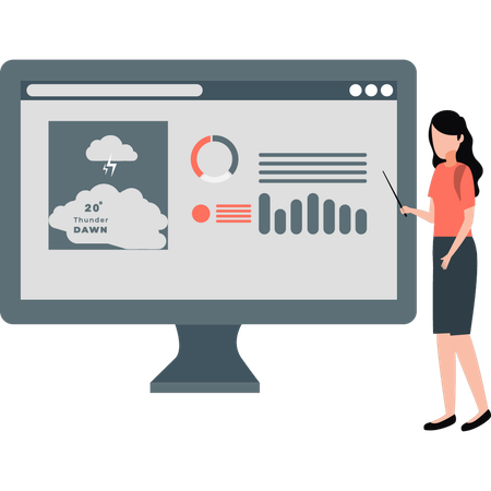 Femme présentant des conditions météorologiques graphiques  Illustration