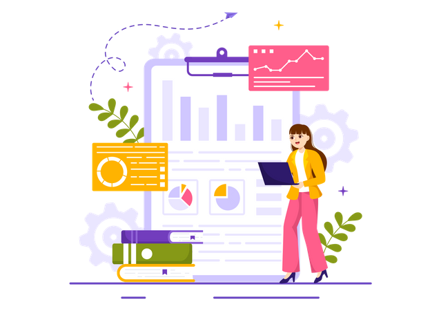 Femme présentant le rapport d'analyse de marché  Illustration