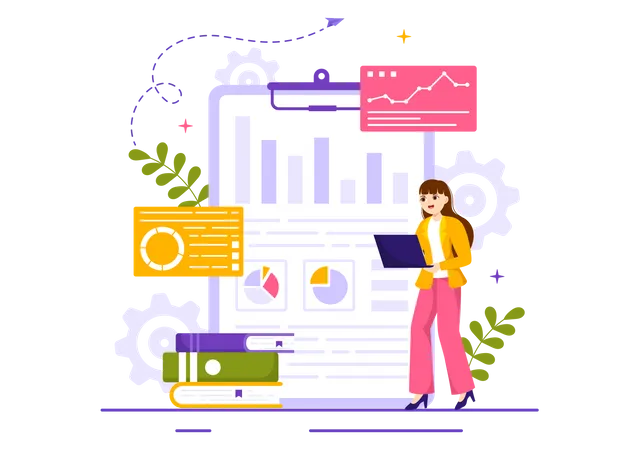 Femme présentant le rapport d'analyse de marché  Illustration