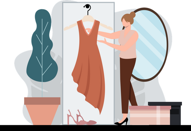 Femme présentant une robe de mode  Illustration